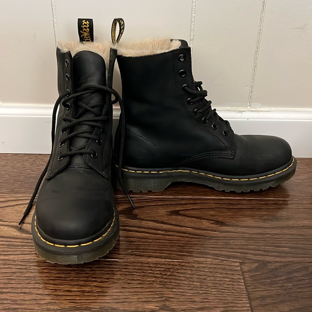 Black fur lined Doc Martens.